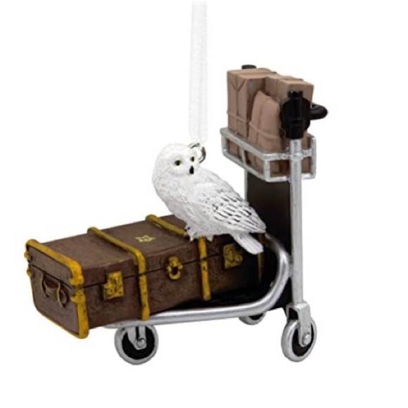 Hallmark Harry Potter Luggage Trolley Cart with Hedwig Christmas Ornament - Picture 2 of 5